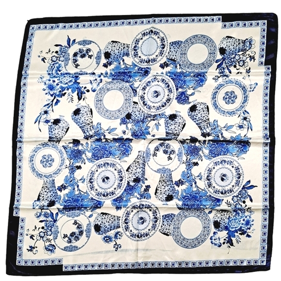 💖 2/$30 Satin Floral Nautical White Blue neck hair head bandana square scarf - Picture 4 of 13